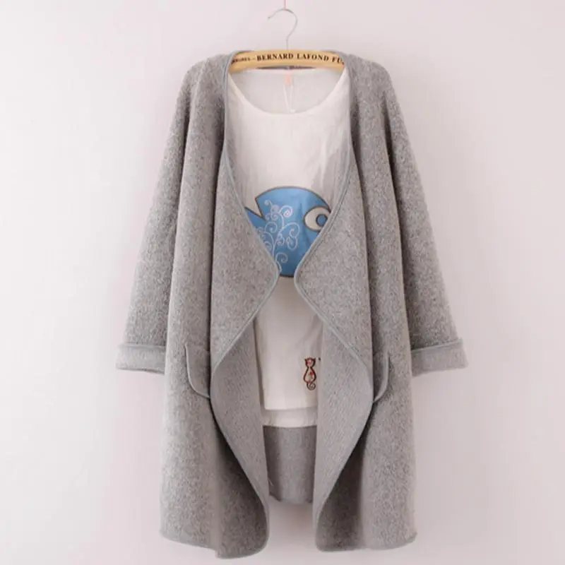 Новинка 2017 осенне-зимний женский кардиган Длинный свободный вязаный однотонный