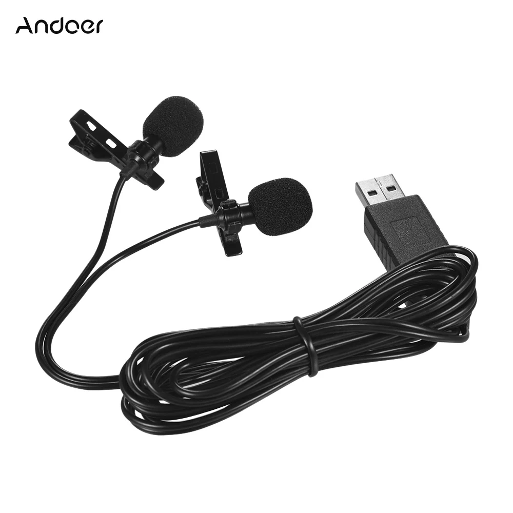 USB-микрофон Andoer петличный с двумя головками | Электроника