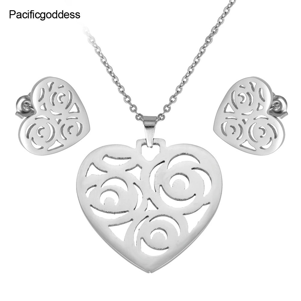 

Heart Sharp Earrings And Necklace Pendant Jewelry Set Wedding For Best Gift