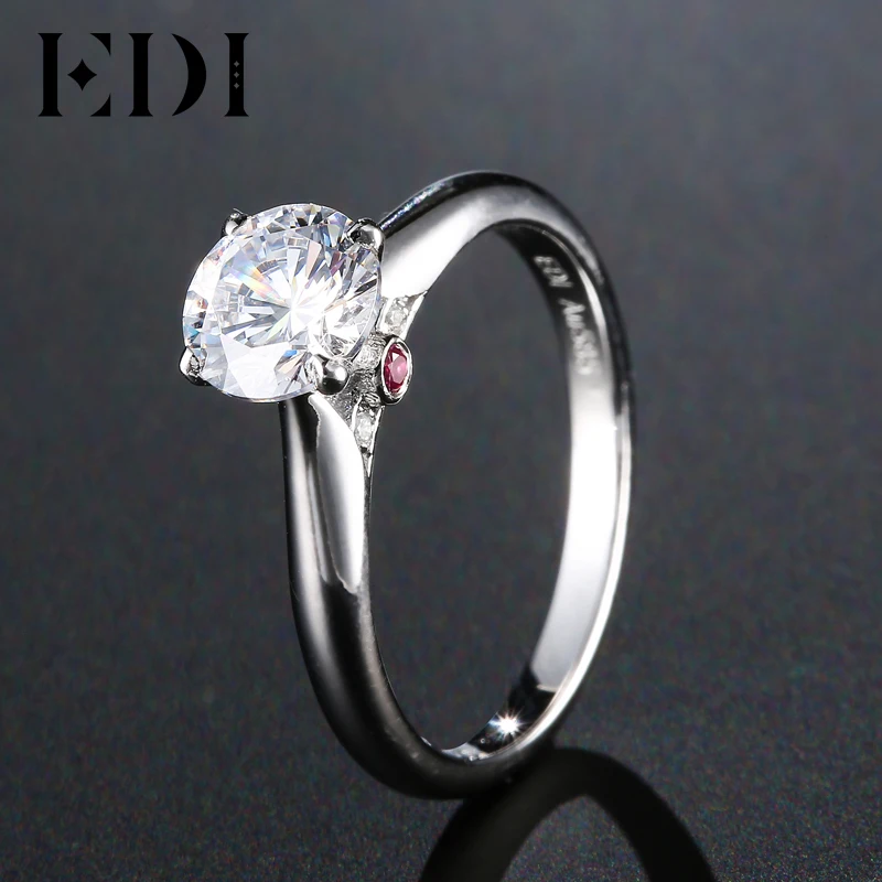 EDI Solitaire Рубин 1CT бриллиант, Муассанит обручальные кольца с брилиантами для женщин 14k 585 Белое золото обручальные кольца ювелирные изделия