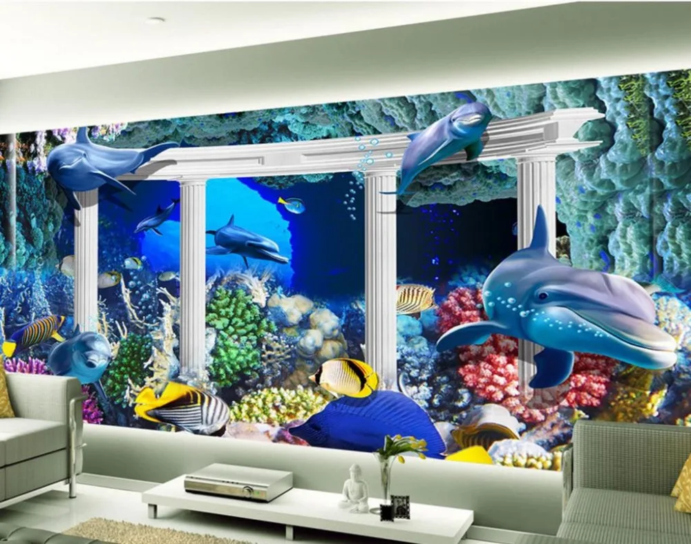 3D обои подводный мир Дельфин для детской комнаты большой дворец Коралл настенная