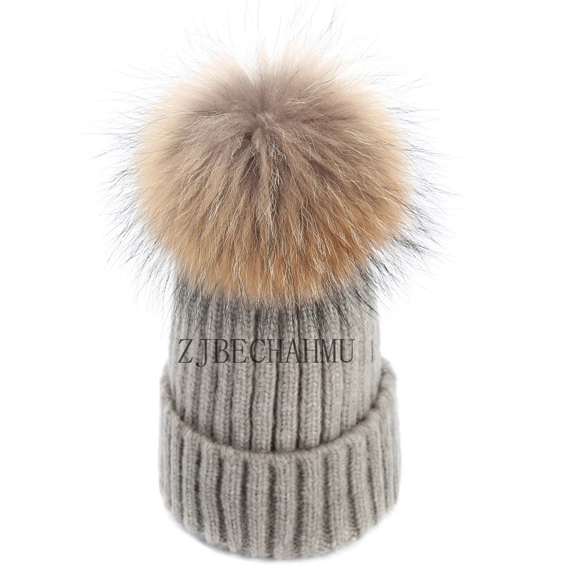 Модные новые помпоны из натурального Лисьего меха и норки, 15 см, Skullies Beanies, шапка для женщин и девушек, зимние шапки, одноцветные шерстяные теплые шапки Skullies Beanies, шапка