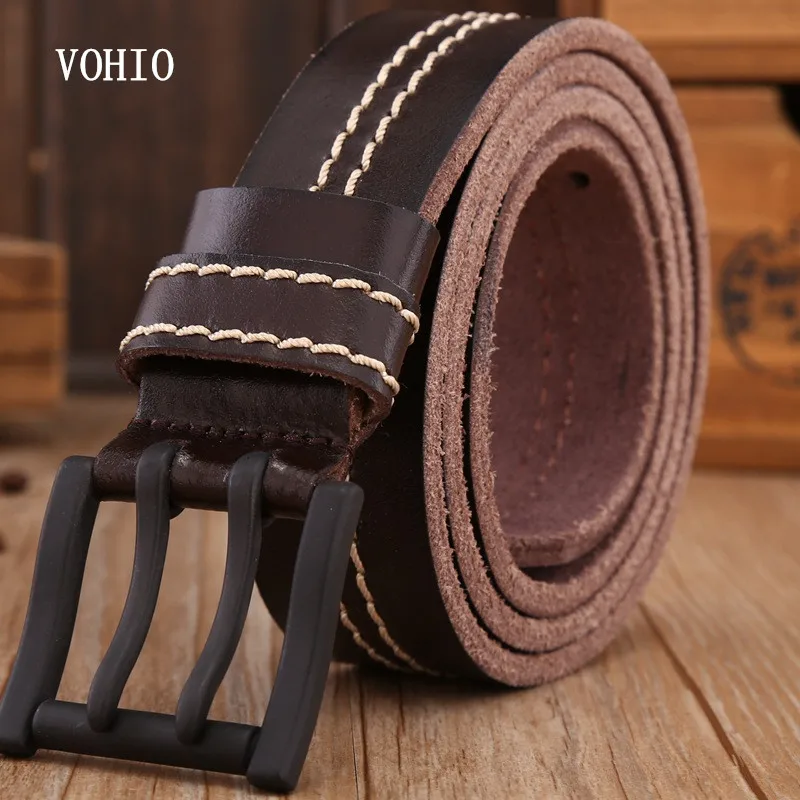 Мужской ремень VOHIO из натуральной кожи с пряжкой черного цвета на каждый день |