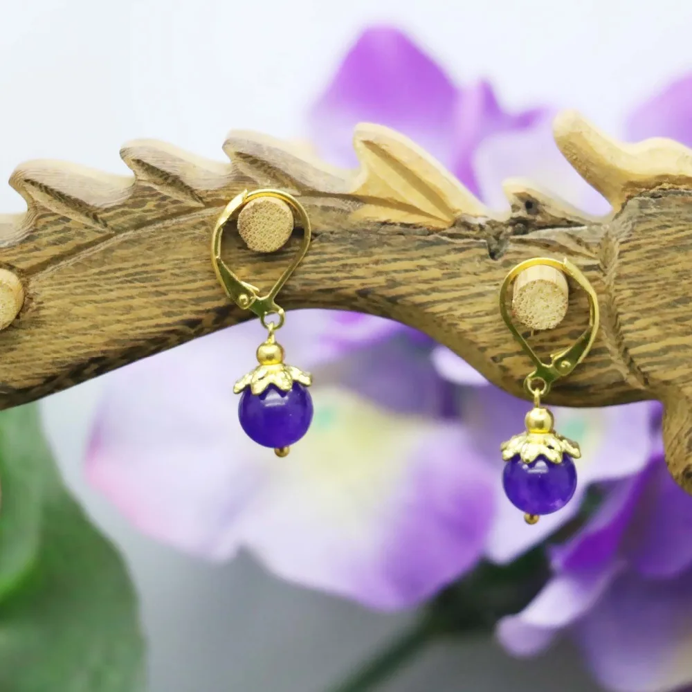 Серьги-капельки из натурального камня 8 мм популярные фиолетовые 6 | Украшения и