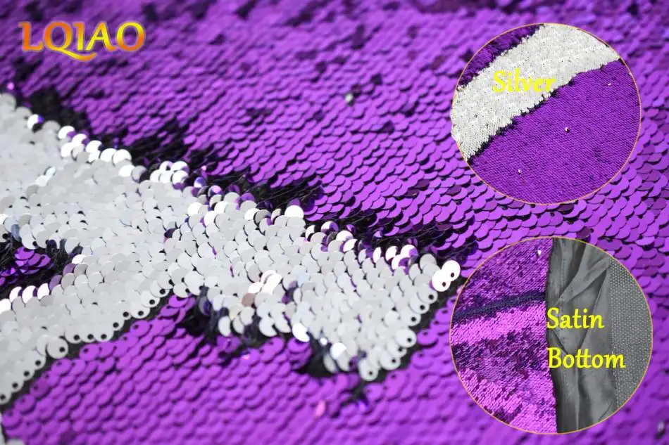 Purple and Silver Русалка рыбьей чешуи Реверсивный блесток ткань с вышитой переливающийся Радуга/золото ткани для свадебное платье DIY craft Швейные - Цвет: Purple and Silver