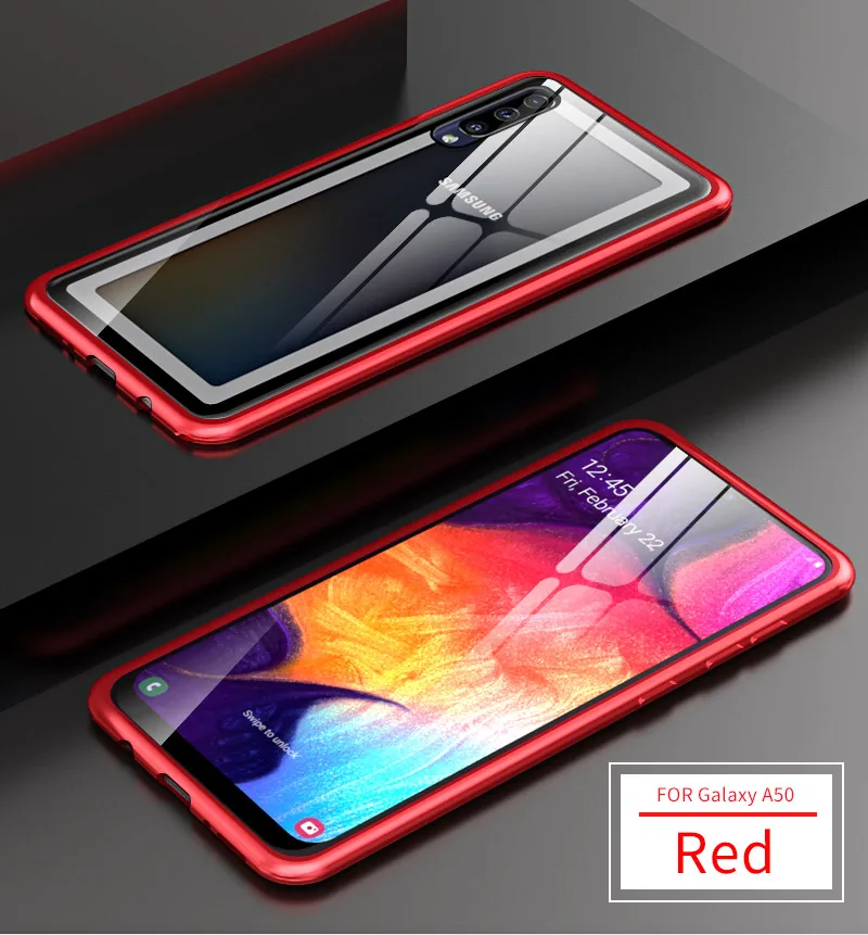 Роскошный Алюминиевый металлический бампер чехол для телефона для samsung Galaxy A50 A40 A30 A10 чехол противоударный металлический каркас закаленное стекло задняя крышка
