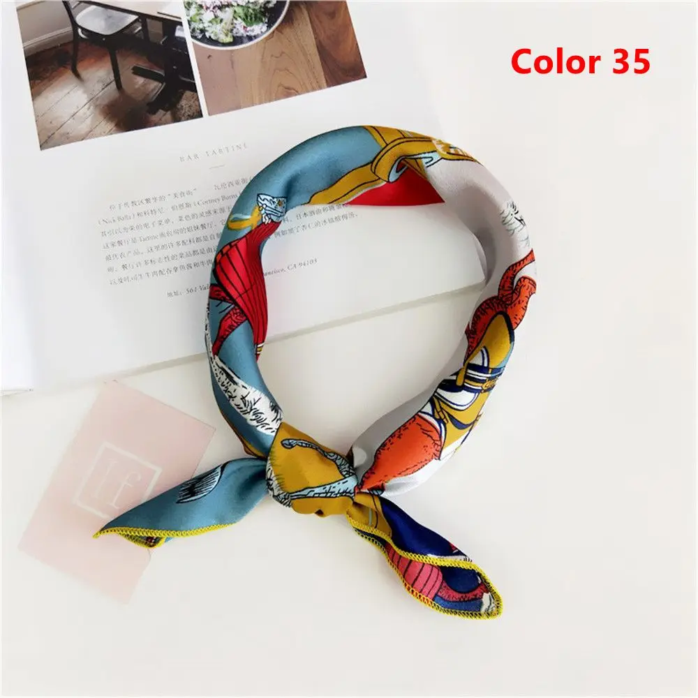 Color 35 LEONLION купить один получить один элегантный женский маленький квадратный шелковый сатиновый шарф ретро украшения на шею повязка для волос несколько стилей - Цвет: Color 35