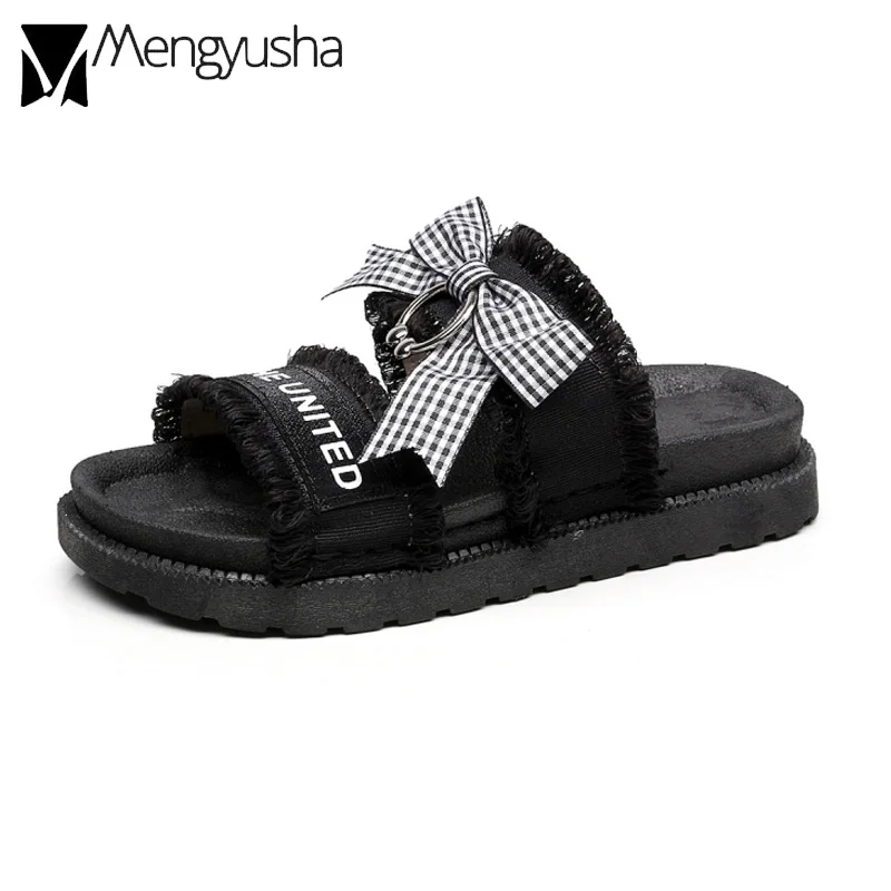 Опрятный стильный джинсовый пляжный сандалии женские/студенческие клетчатые
