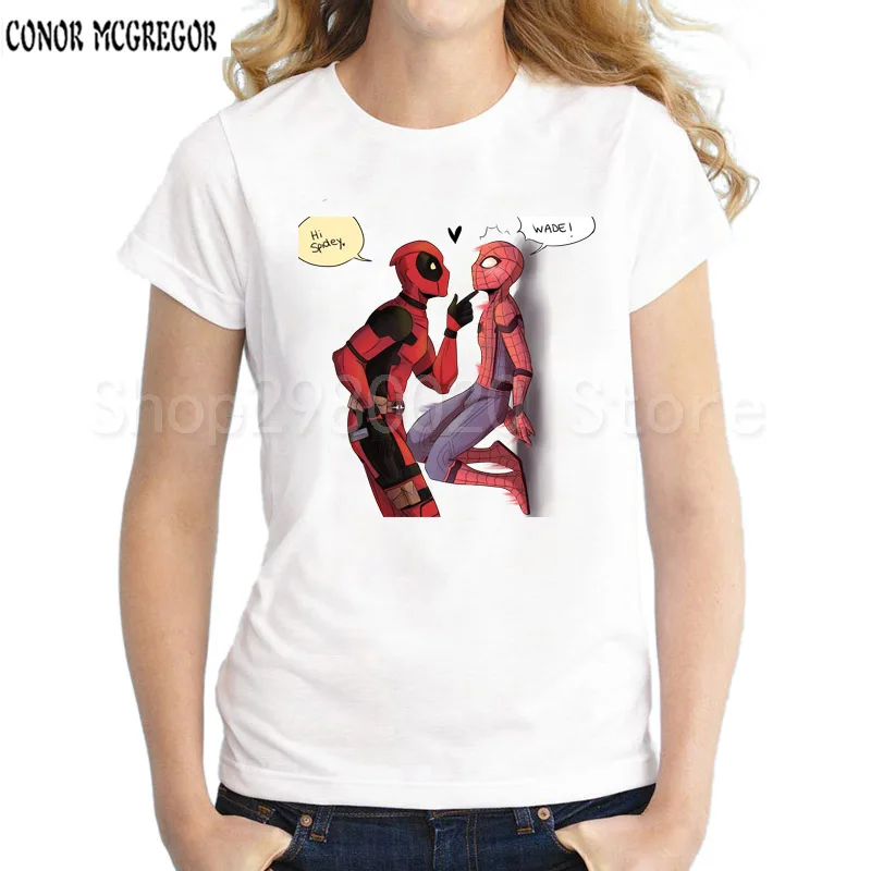 Летняя новая мода Дэдпул и Спайдермен тонкая женская футболка Повседневная