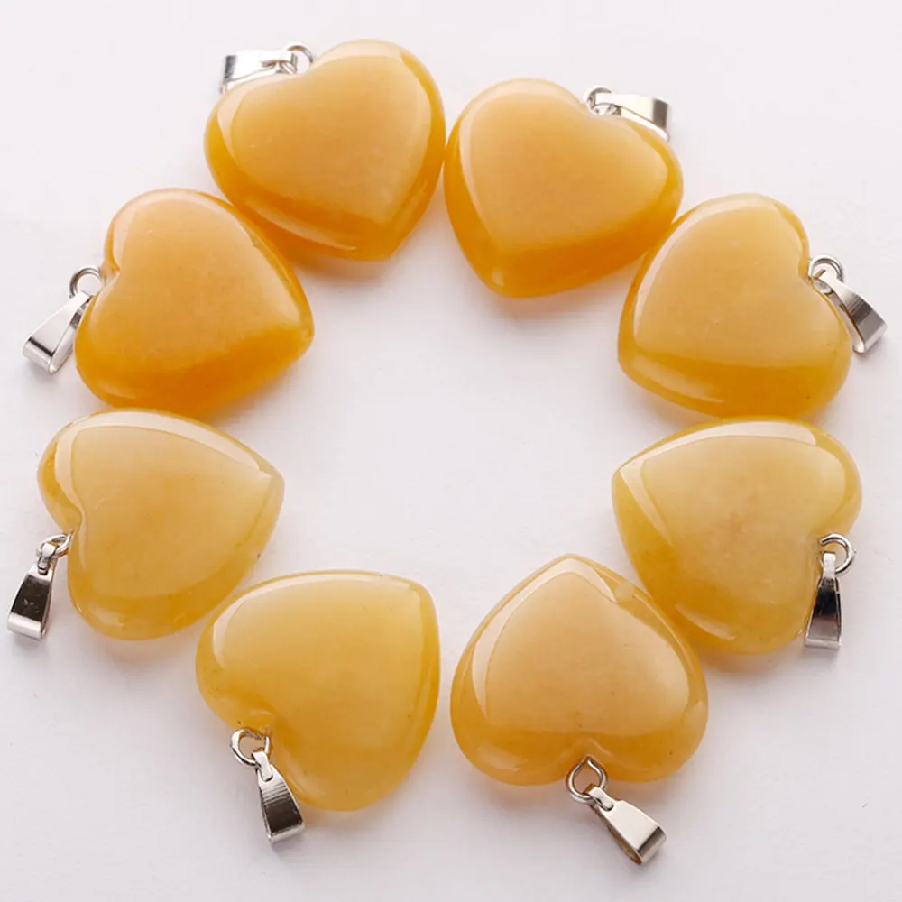 Yellow jade Подвески из натурального камня в форме сердца для изготовления ювелирных изделий, смешанные Подвески 20 мм 50 шт./лот - Окраска металла: Yellow jade