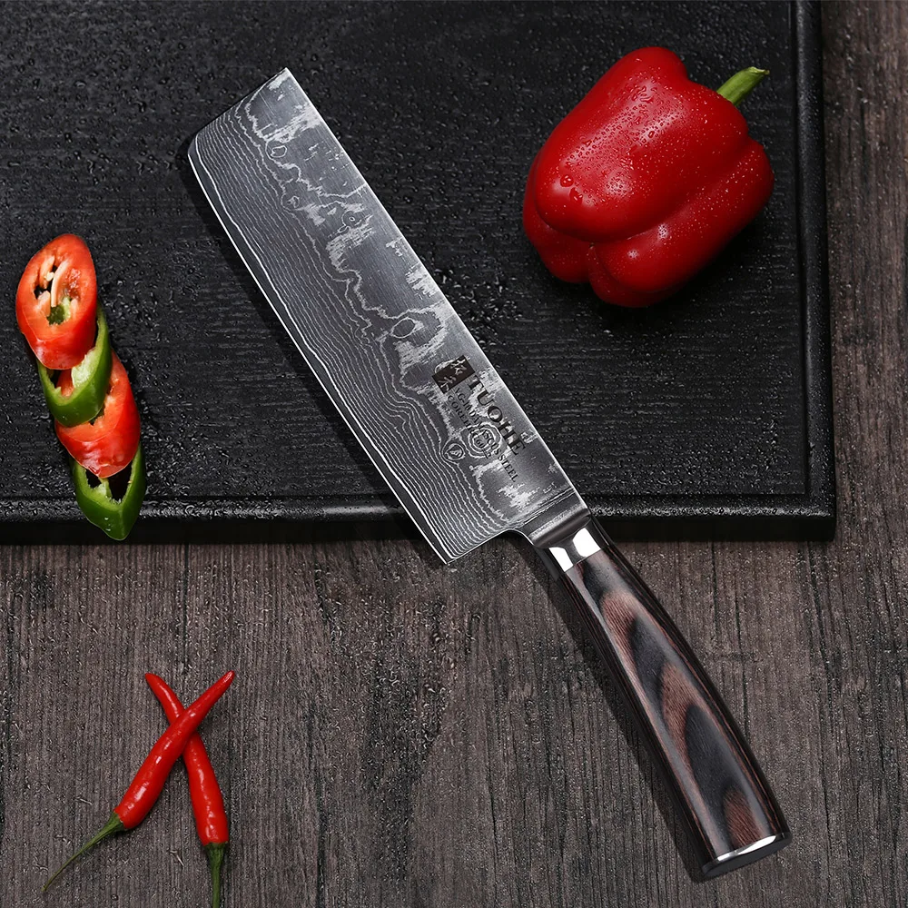 TUOHE 7 &quotДамасские японские Nakiri овощные ножи профессиональные шеф повара нарезки