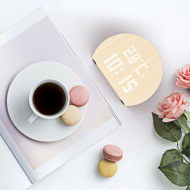 Mrosaa полукруглый деревянный светодиодный цифровой будильник с голосовым