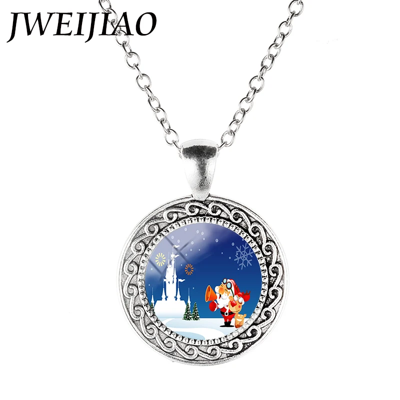 Круглый Кулон JWEIJIAO рождественское ожерелье с изображением снеговика Санта