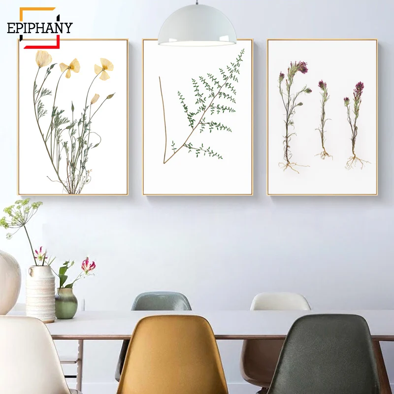 Прессованные цветы и папоротник холст современные ботанические принты