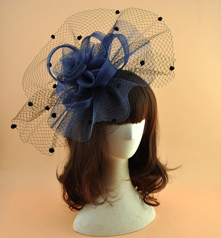 Женская винтажная шляпка с вуалью в горошек Свадебная зеленого желтого