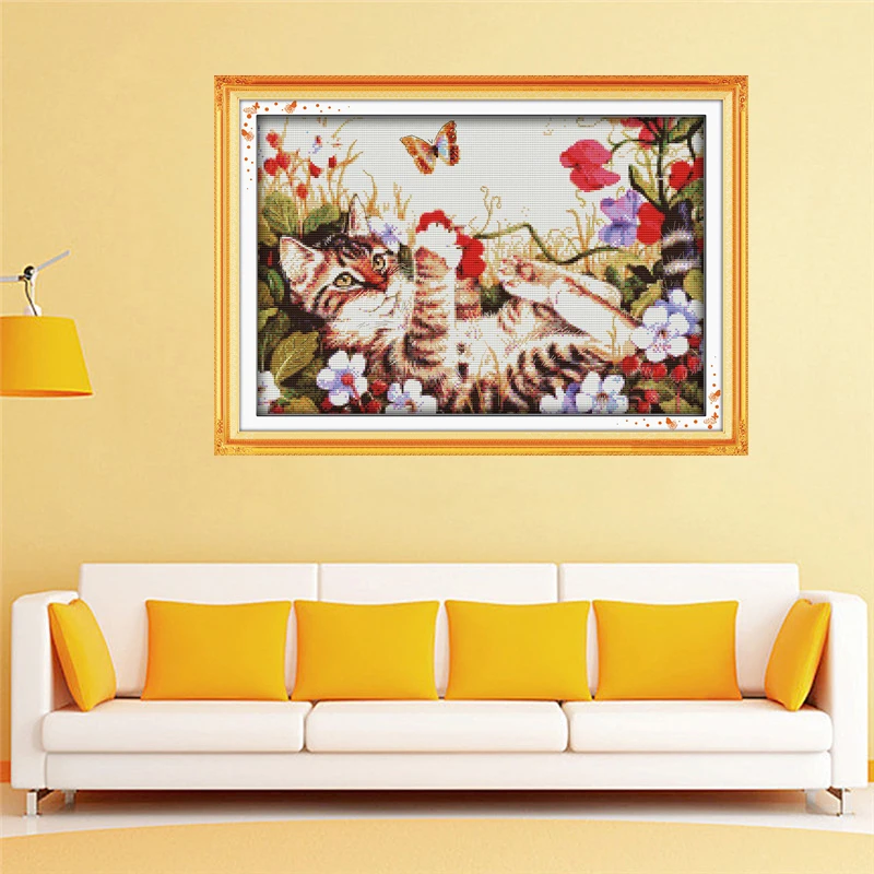 Набор для вышивки крестом Joy Sunday, животное, хлопковая нить, картина 11CT, 14CT, вышивка крестиком, кошка, Вышивальная нить фирмы DMC, набор для рукоделия