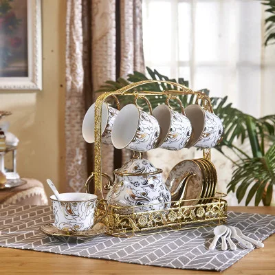 set C Костяной фарфор кофейная чашка набор Европейский цветочный Рисунок кофейная чашка керамическая чайная чашка и Блюдце Ложка Набор Британский фарфор чашка подарок - Цвет: set C