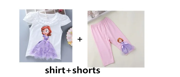 shirt and shorts-5 Комплект одежды для детей, летняя футболка с 3d-аппликацией Анны, Софии, Эльзы и штаны, милая одежда, забавная Одежда для девочек - Цвет: shirt and shorts-5
