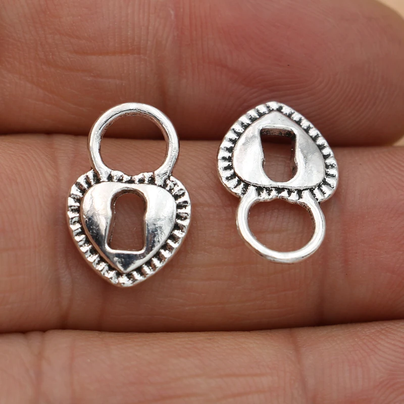 10PCS Antique Silver Plated Heart Lock Charm Pendants Jewelry Diy Making Bracelet Accessories 17x12mm | Украшения и аксессуары