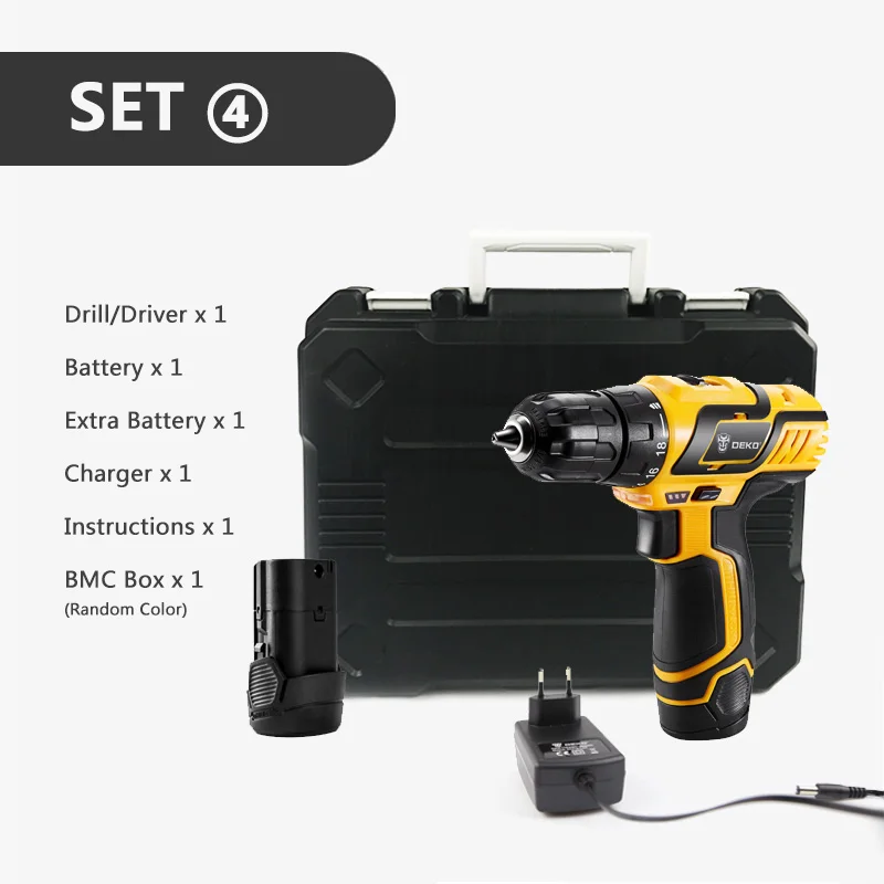 SET4 DEKO GCD10.8DU3 10,8 В постоянного тока дизайн бытовой литий-ионный аккумулятор Аккумуляторная дрель/Драйвер электроинструменты электрическая мини дрель - Цвет: SET4