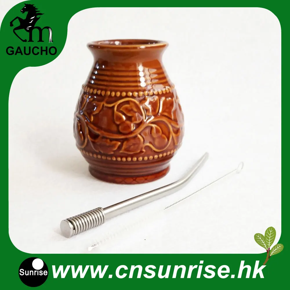 MB002-170 1 компл./лот нежный Аргентина Yerba Коврики в форме тыквы Керамика чашки с Коврики Bombilla соломы и щеточка для чистки - Цвет: MB002-170