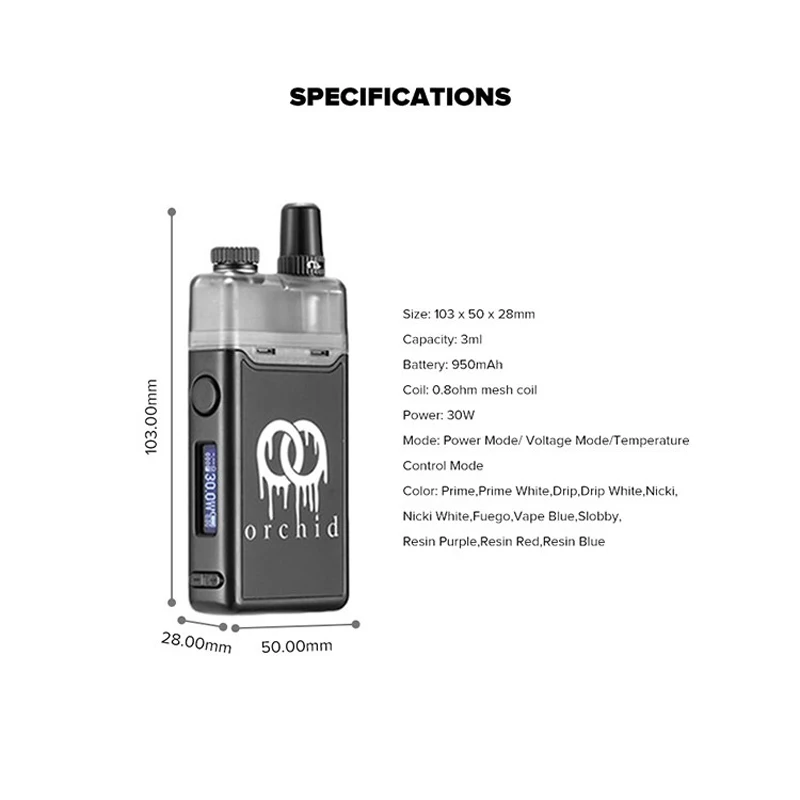 BigSale оригинальная Орхидея vape Pod Kit 950 мАч battery 3 мл емкость catridge для MTL электронная