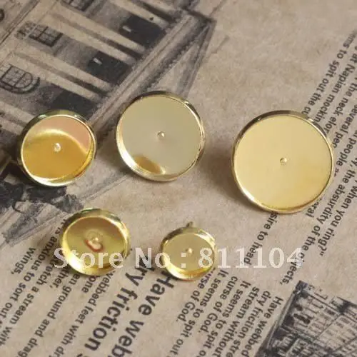 

16mm Golden Plated Brass Blank Earrings Base Circle Tray pads Cabochons Stud Pins Earrings post Findings Settings Wholesale
