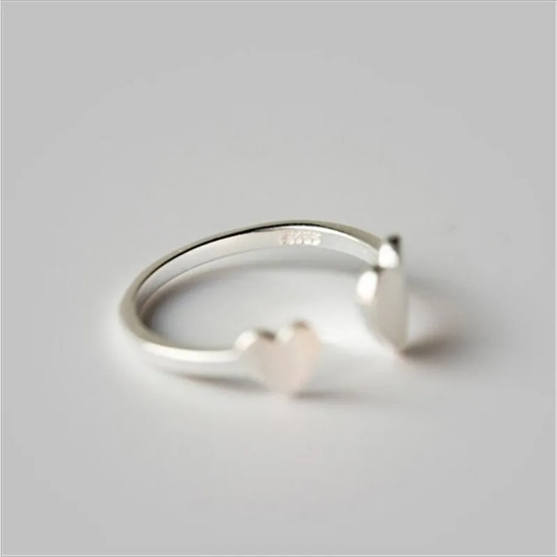 Новый 925 пробы серебро два сердца Открытое кольцо хвост для Для женщин свадебные