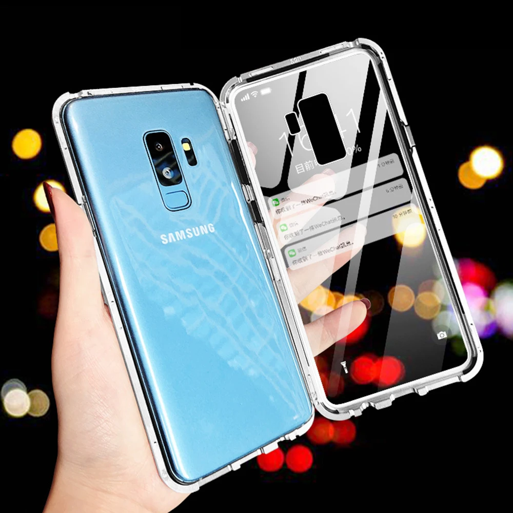 2019 New Magnetic Adsorption Metal Case For Samsung Galaxy S9 S8 Plus S7Edge Tempered Glass Back Magnet Cover Note 8 9 Cases |