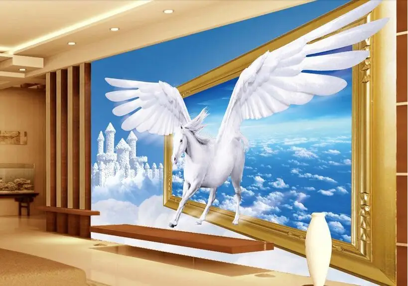Пользовательские фото 3d обои мечта облако дворец лошадь картина фон настенные
