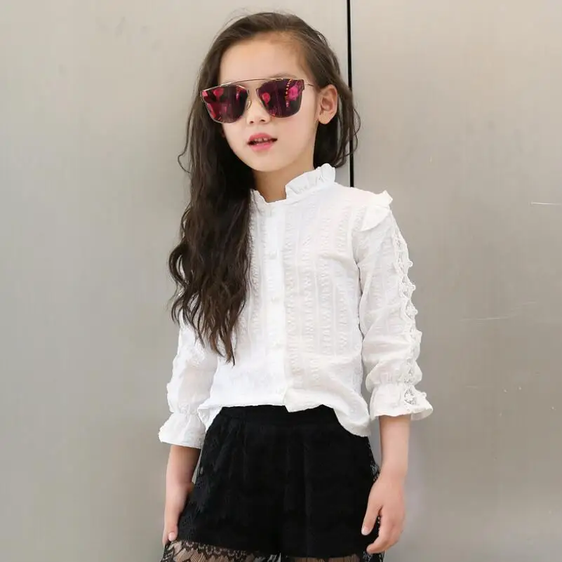 design 3 white Весенняя кружевная блузка для девочек-подростков, топ, белая детская одежда, школьная рубашка с длинными рукавами для девочек, топы для детей 6, 8, 10, 12 лет, JW3823 - Цвет: design 3 white