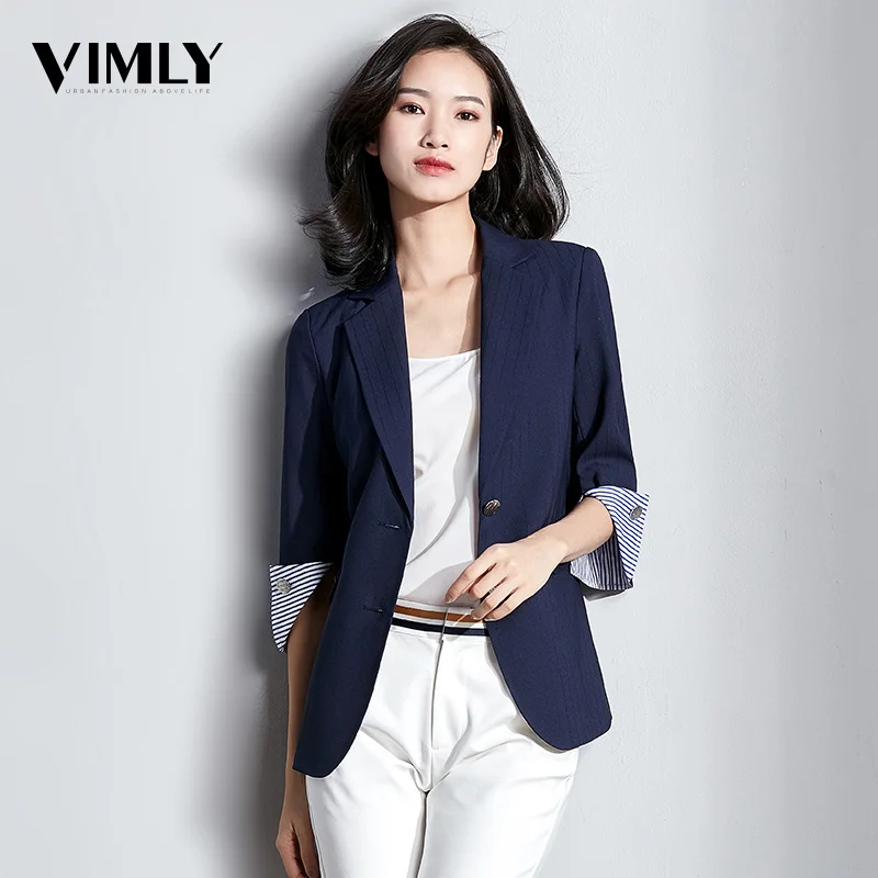 Vimly Women Office Elegant Blazer Ladies Business Suits Spring Autumn Women Outwear Jackets Navy Blue Slim long-sleeve Blazer