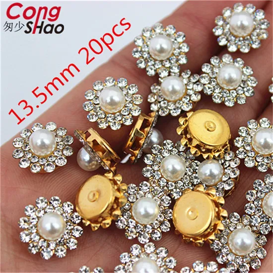 13.5mm 20pcs Высокое качество шитье нержавеющая сталь поддержка Подсолнух стразы кристаллы имитация жемчуга DIY свадебное платье Кнопка отделка 8Y70 - Цвет: 13.5mm 20pcs