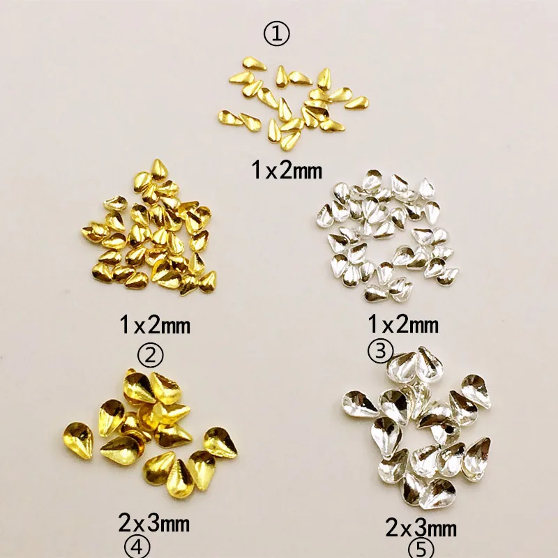 100 шт./лот 1*2 мм 2*3 золотистые и Серебристые заклёпки в форме капли металлический