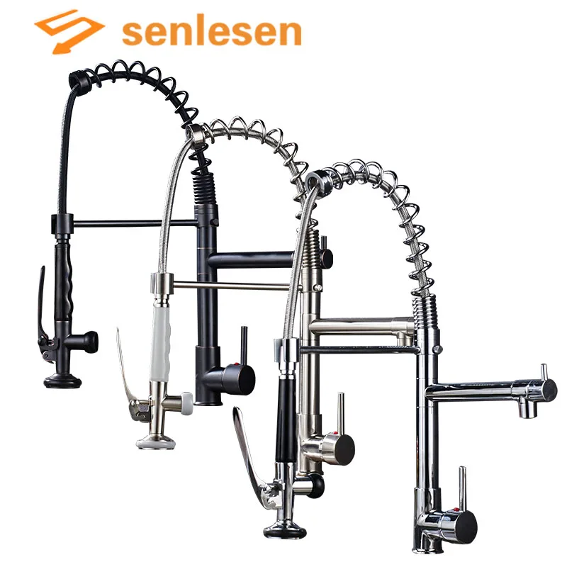 Kitchenпружинный кран W/Pull Down ABS распылительная головка с одной ручкой смеситель для горячей и холодной воды Керамический клапан на бортике