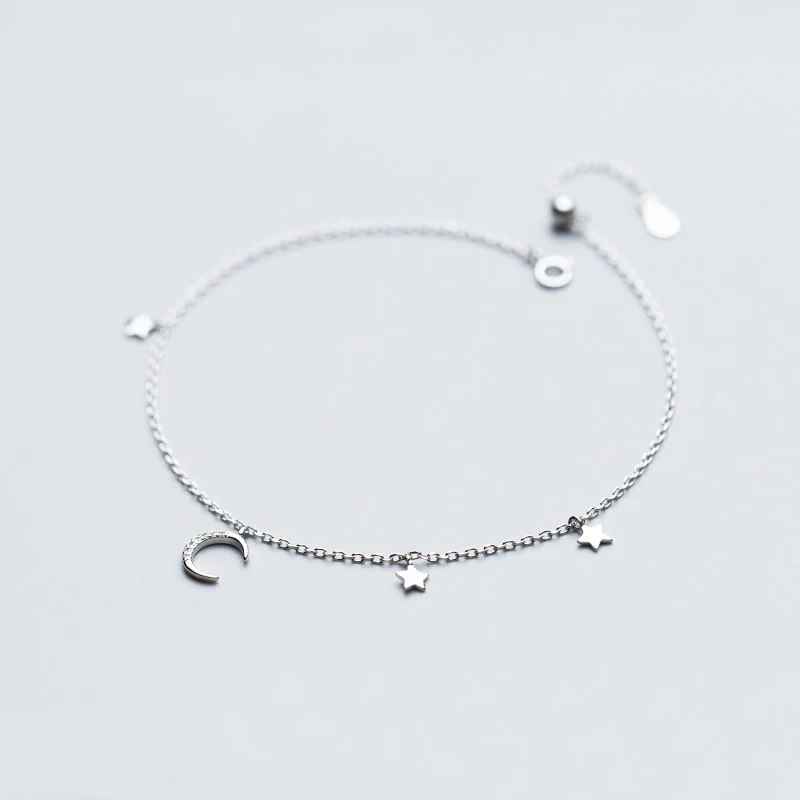 MloveAcc 925 пробы серебряные женские ножные браслеты ювелирные изделия Звезда Луна Шарм лодыжки браслет 925 пробы серебряные ювелирные изделия для подарка