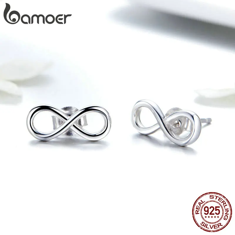 BAMOER,, 925 пробы, серебряные, Бесконечная любовь, серьги-гвоздики для женщин, модные серьги, ювелирное изделие, SCE562
