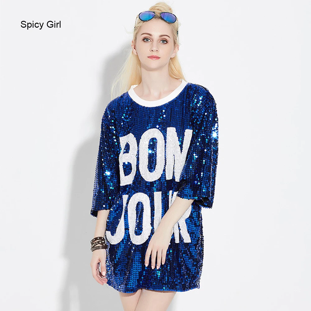 New Arrival Women T-Shirt Dresses Sequined Top Loose Knee Length Dress Dance Tops Graphic Tees T shirt Free Shipping | Женская одежда