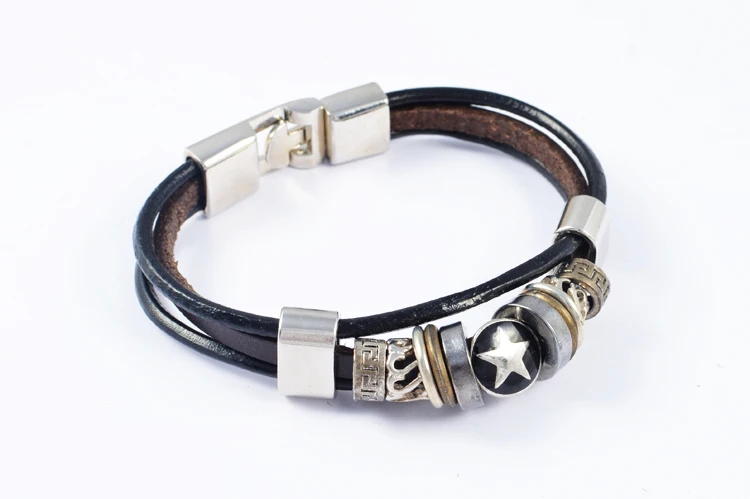 Модный мужской и женский кожаный браслет с пятиконечной звездой винтажный