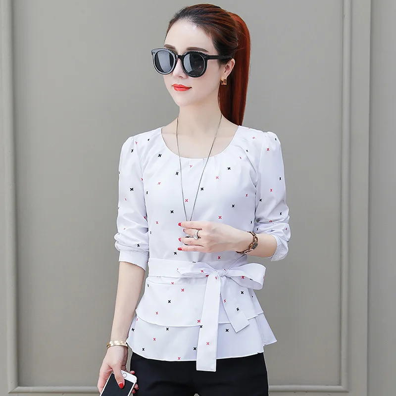 Женская шифоновая блузка с круглым вырезом женские рубашки блузки принтом