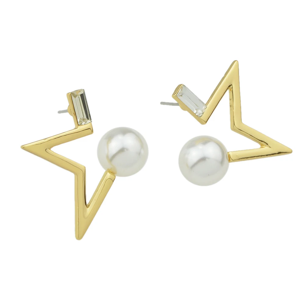 New Fashion Gold-Color Silver Color Geometric Punk Earrings Simulated Pearl Star Stud for Women Accessories | Украшения и