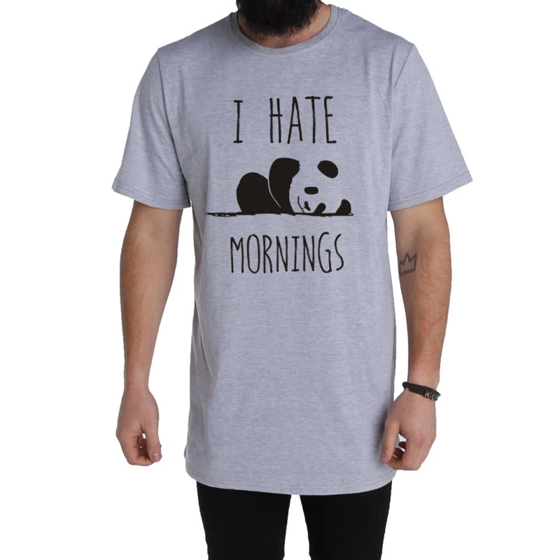 LUSLOS выходные футболки с пандой I Hate Mornings печать футболка Повседневная мужская с коротким рукавом