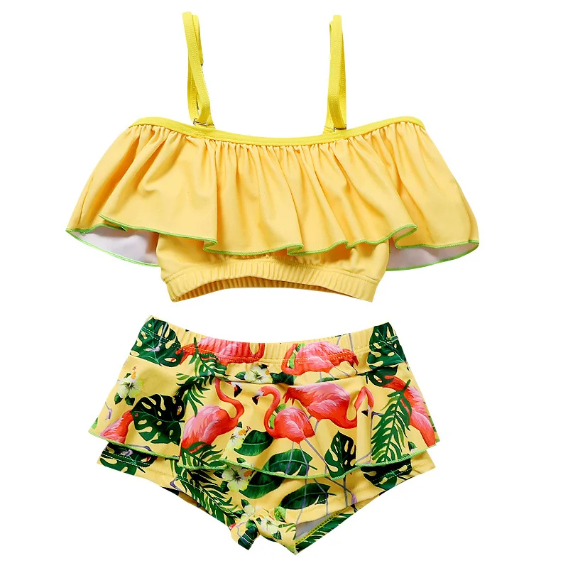 Фламинго Симпатичные для маленьких девочек детский купальник бикини с высокой