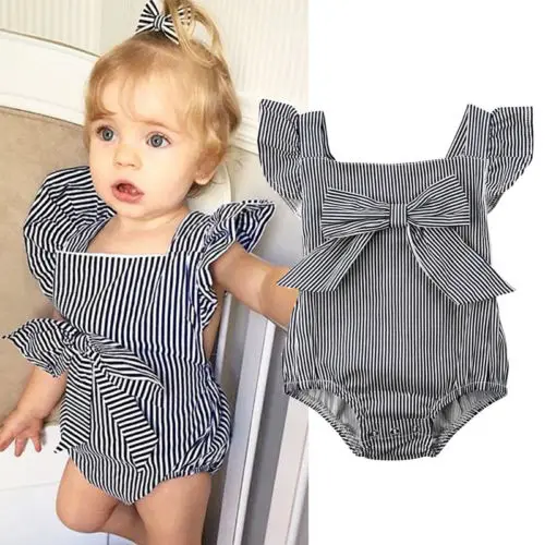Боди с бантом для новорожденных девочек Летний комбинезон маленьких хлопковый