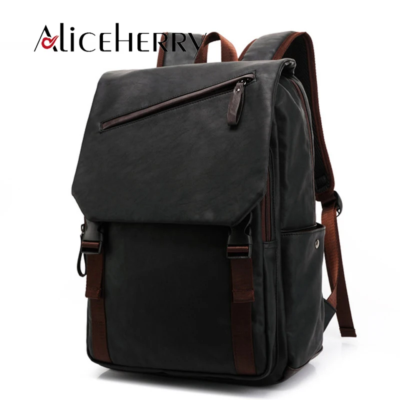 

New 2018 Backpack Laptop Men Pu Leather Fashion Vintage Travel Men Bag for Teenagers shoulder backpack