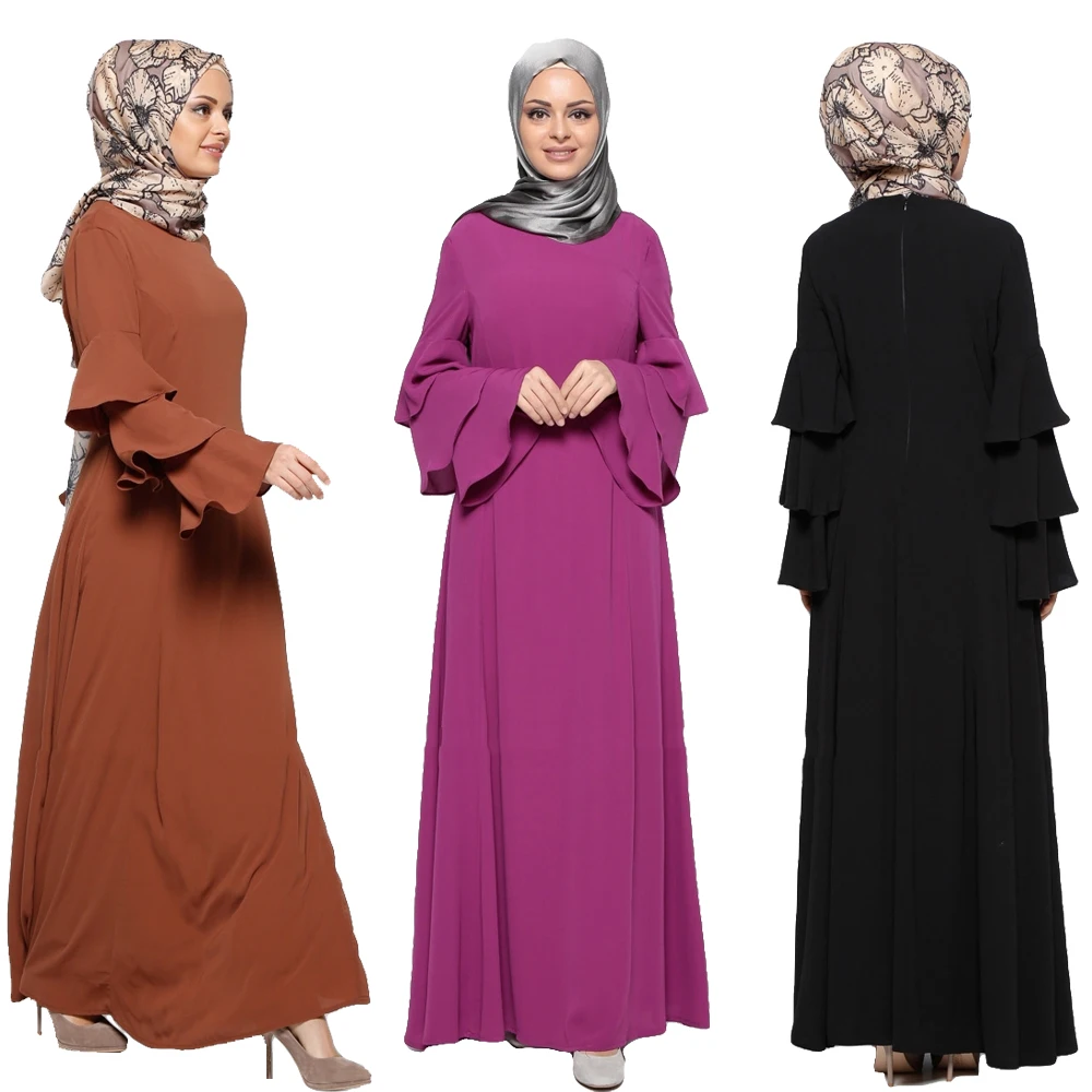 Женское платье макси с длинным рукавом Islamic Abaya Jilbab винтажное Кафтан оборками и