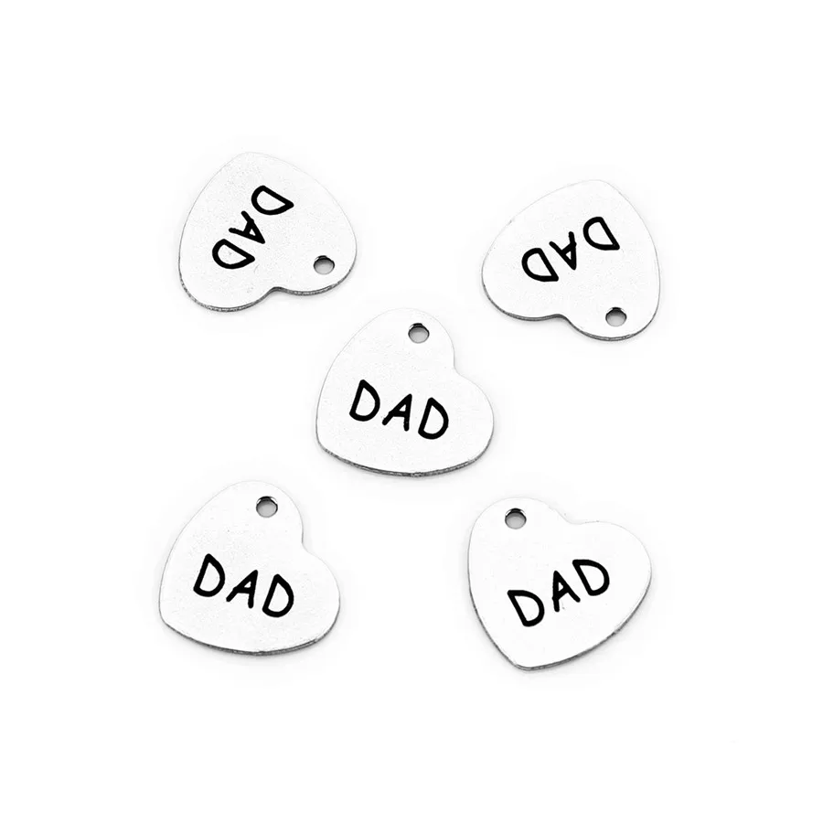 Dad Ckysee, 5 шт./партия, семейный член, Nana, дедушка, папа, браслет мамы, подвески, 13x14 мм, из нержавеющей стали, сердечки, Подвески Diy, ювелирные изделия - Окраска металла: Dad
