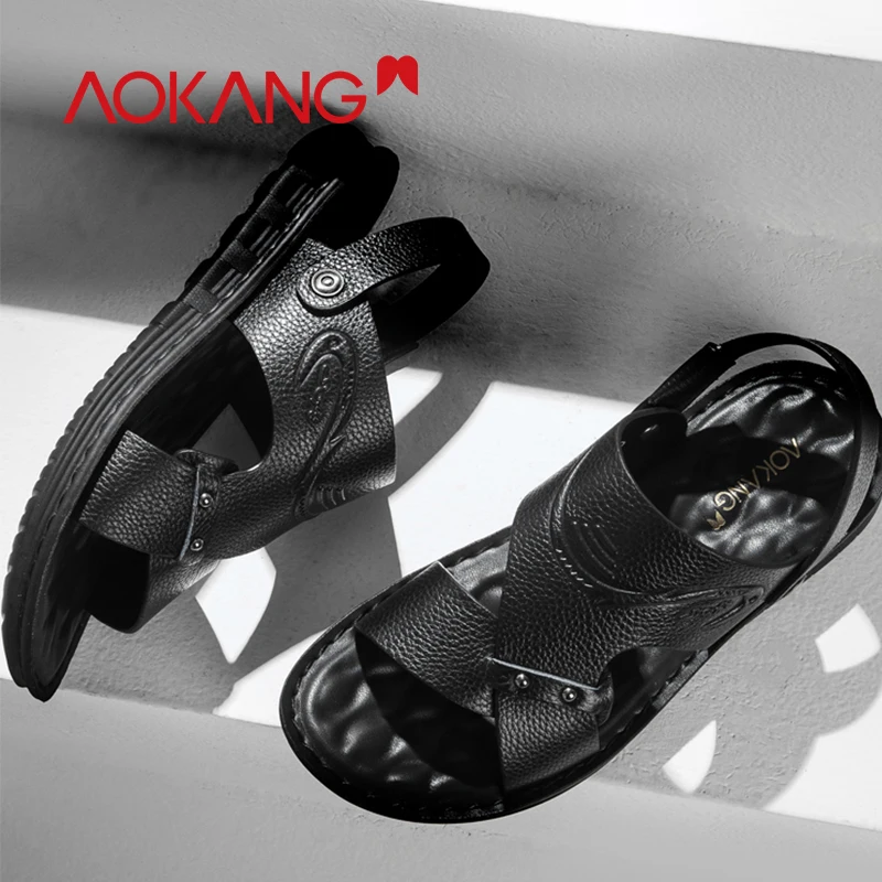 AOKANG/2019 г. сандалии мужские пляжные из натуральной кожи удобная мужская обувь