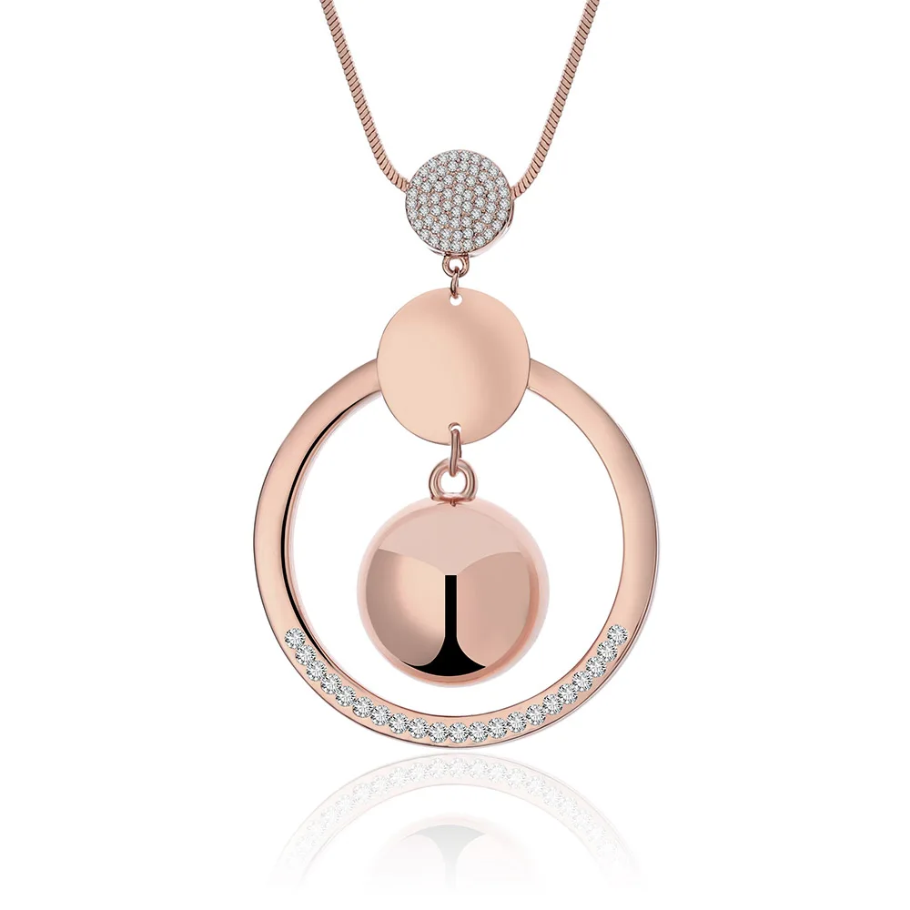 rose gold Модное женское ожерелье с подвеской,, круглые подвесные украшения, блестящее длинное ожерелье с кристаллами для женщин, ожерелье для женщин - Окраска металла: rose gold