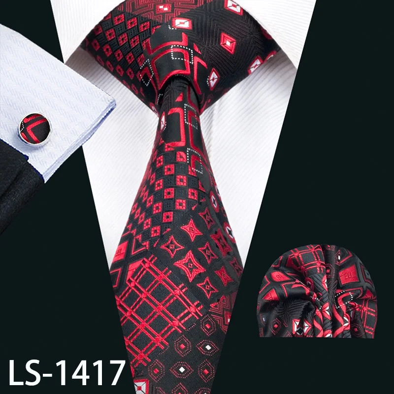 LS-1417 LS-704, мужской галстук, шелк, красный, в клетку, жаккардовый, тканый, свадебный галстук, Barry.Wang, Hanky, запонки, набор, галстук для мужчин, деловые, вечерние - Цвет: LS-1417